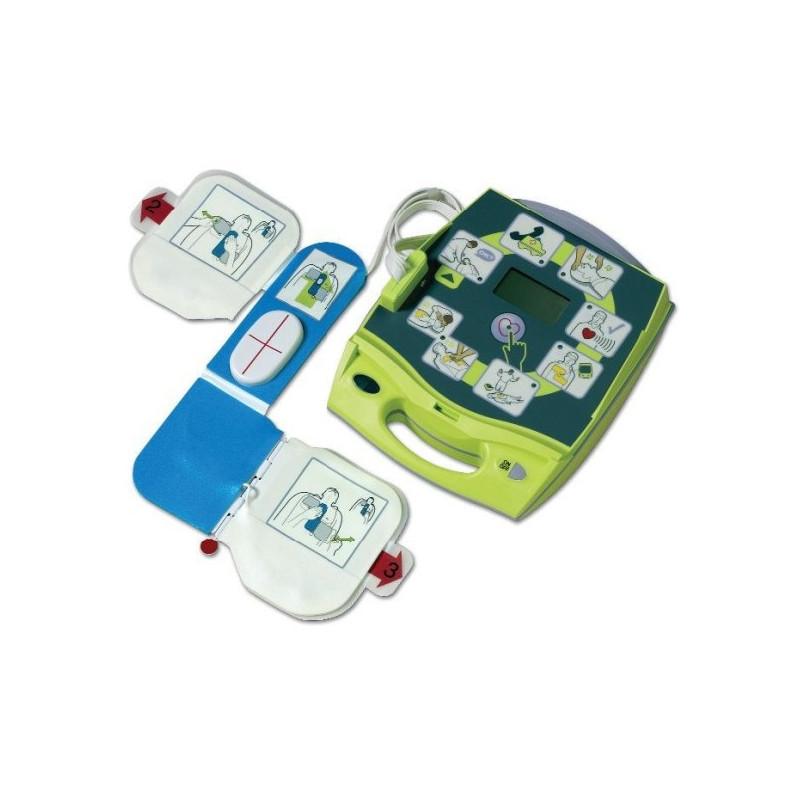 Defibrylator AED Plus z torbą transportową, bateriami i szafką metalową